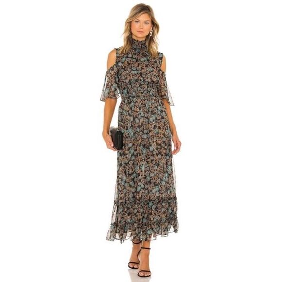Misa Los Angeles Plun Cold Shoulder Midi dress size XS